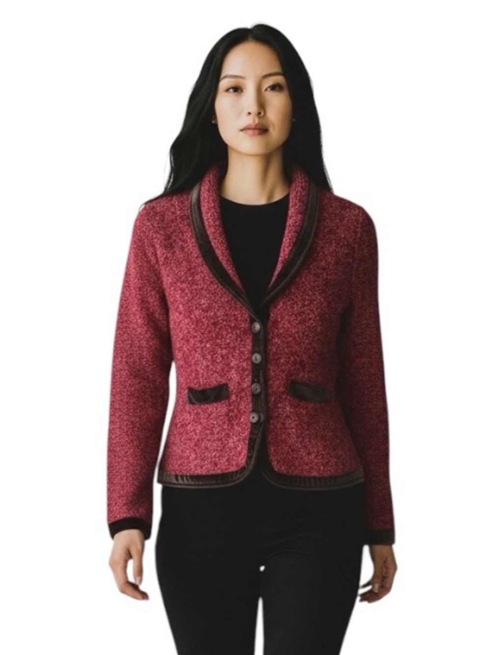 ANTHROPOLOGIE HWR Burgundy Boucle Sweater Blazer